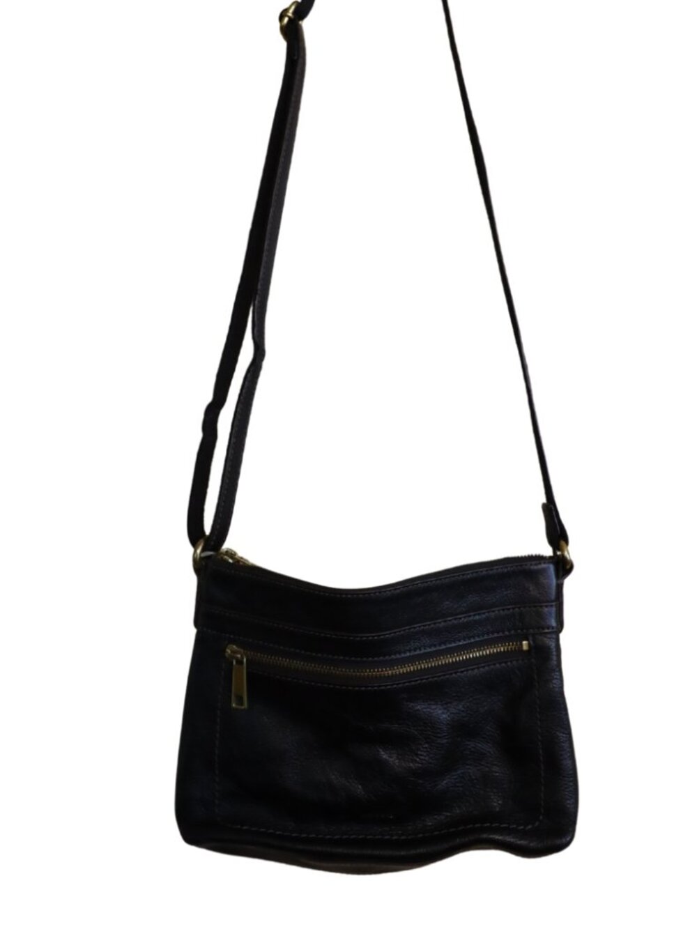 Fossil Explorer Black Pebbled Leather Crossbody Bag Gold Hardware